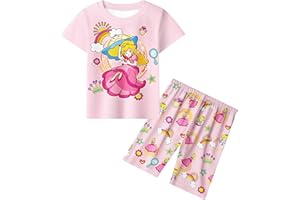 Pitevotur Princess Peach Pyjamas Mario Pjs Set Sleepwear Cartoon Nightie for Kids 3-12 Years
