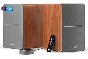 EDIFIER R1280T WiiM Mini - Enceintes bibliothèque Actives 2.0 avec WiiM Mini Inclus pour Streaming Airplay 2 Fonctionne avec Alexa & Siri - 42 W RMS - Bois