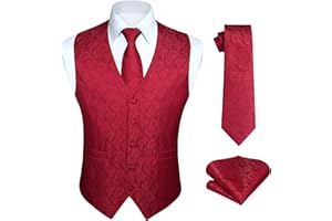 HISDERN Set di gilet e cravatta jacquard floreali classici da uomo in paisley floreale e tasca quadrata