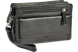 A1 FASHION GOODS Gents Real Leather Wrist Bag Clutch Travel Black Cab Money Mobile Organiser Man Bag A210