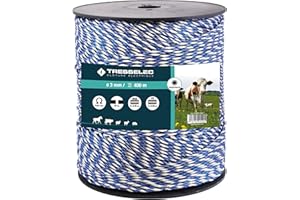 TRESSELEC - Cordon diamètre 3mm - Clôture électrique pour animaux (vache, chèvre, mouton, cheval) - Bobine de 400m - 8 fils inox diamètre 0,20mm et 3 fils cuivre diamètre 0,30mm