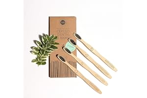 Irisana - Cepillo de Dientes - Pack de 4 - Marrón - 9 x 20 x 2 cm - Madera de Bambú - Vegano - Cerdas de Carbón Activo y Doble Altura - Mango Encerado