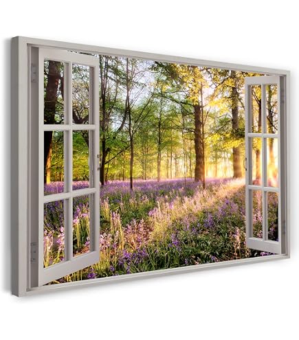 Feeby Tableau Fenêtre Vue 3D Rivière Marron 90x60 Cm - Impression Sur Toile Moderne