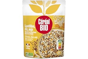 Céréal Bio Lentilles Riz Soja Végétarien – Lentilles Vertes, Riz Complet, Soja Bio – Plat Cuisiné Bio Individuel, Micro-Ondable, Riche en Fibres, Prêt à Réchauffer – 250g