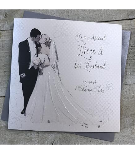 White Cotton Cards Hochzeitskarte Für Die Enkelin & Ihren Mann – Handgefertigt, 16x16 Cm, Mit Umschlag