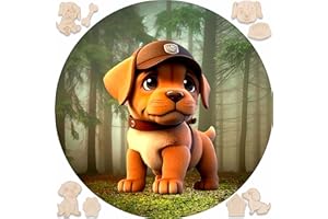 Goldbird Creations Holzpuzzle Für Kinder Ab 4 Jahre - Rundes Kinderpuzzles Holz 50 Teile - Holz Puzzle Tiere Für Mädchen Oder Jungen - Wooden Puzzle - Geburtstags Weihnachten Geschenke (Hund)