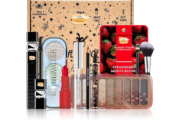 Coffret de Noel Maquillage - 10 Essentiels de maquillage Dans une boite Box Spéciale Noël