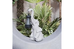Decorobbo Lumières solaires de Statue de Jardin, lumières extérieures de Figurine d’éléphant en résine de 10 Pouces pour Patio, Balcon, pelouse, décoration de Cour (Blanc-2)