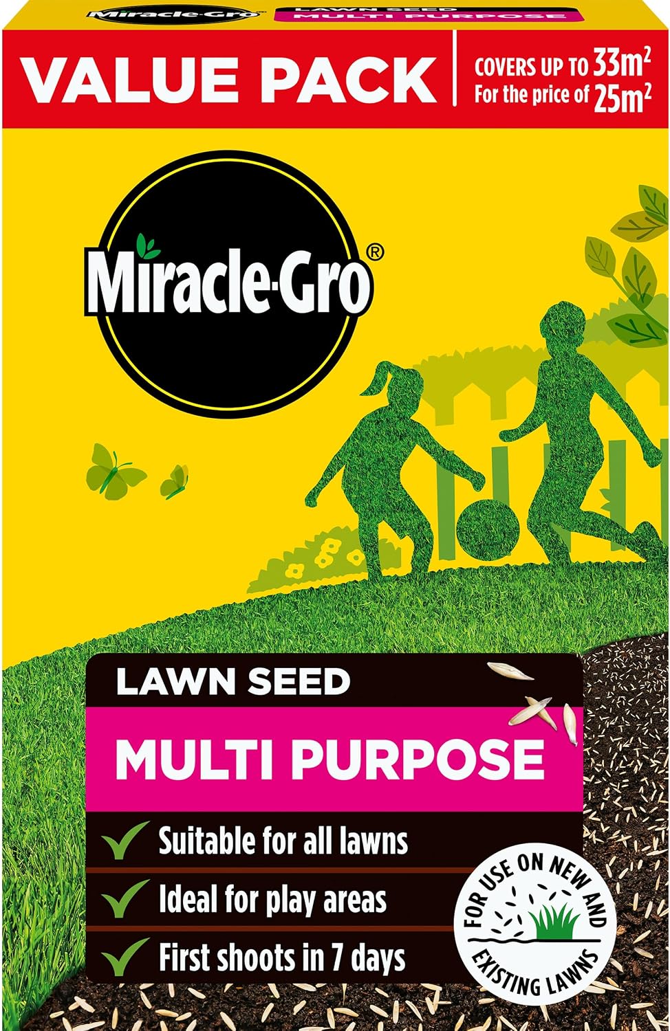 Miracle-Gro Multi Purpose Lawn Seed, Child & Pet Friendly, Coverage 33m2, 1kg Box