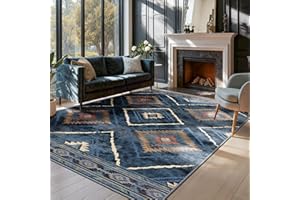 DEFYNEE Machine Washable Rugs for Living Room, 150x210 cm Non-Slip Area Rugs, Rugs for Bedroom, Moroccan Rug for Living Room, Hallway, Bedroom, and Kitchen, Blue