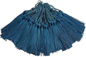 MAKHRY 100pcs 13cm/5 Inch Silky Floss bookmark Tassels with 2-Inch Cord Loop and Small Chinese Knot for Jewelry Making, Souvenir, Bookmarks, DIY Craft Accessory (Deep Teel)