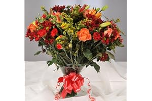 HOMELAND FLORISTS Luxury Red, Yellow & Orange Rose Bouquet & Handwritten Card - Fresh Flowers with FREE Next Day Delivery in 1hr TimeSlot 7 Days a Week - Special Anniversary or Birthday Gift Delivered UK wide