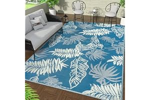 Falflor Outdoor Rug for Patio 150x245cm Waterproof Outdoor Reversible Rug UV Resistant Recycled Mats for Garden Foldable Picnic Blanket Outdoor Plastic Mat for RV Picnic Deck Beach(Multi-Blue)
