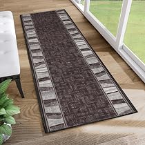 TAPISO Teppichläufer 80x340 Cm – Kurzflor, Rutschfest, Schwarz-marineblau, Für Flur & Wohnzimmer, ÖKO-TEX