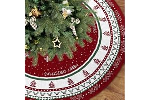 ‎UXORSN UXORSN Weihnachtsbaum Decke Rock 122cm Gestrickter Schneeflocken Christbaumdecke Rund Burgund Grün Weihnachtsbaumdecke Große Christbaumständer Weihnachtsbaum Teppich Für Zuhause Urlaub Weihnachtsdeko