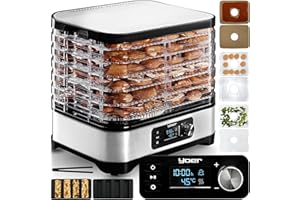 ‎YOER Yoer Dörrautomat Edelstah 450W, 6 Einlegefächer + 9 Zubehör, 4725 cm2, 24h Timer, LED-Anzeige, BPA-frei, Lebensmittel-Dörrgerät, Obsttrockner, Dehydrator 2 x Müsliriegelform, VitaSave FD01S