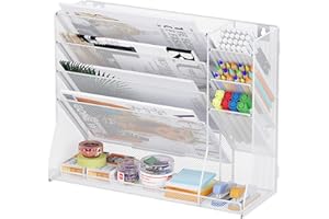 TQVAI 5 Fächer Metall Zeitschriftenhalter Wand Dokumenten Organizer mit 3 Stiftehalter A4 Papier Flyerhalter Postsortierer Dokumentenablage für Büro Zuhause Schule, Weiß