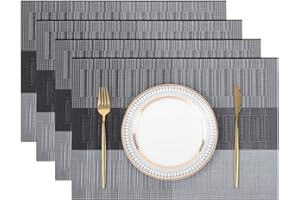 Madizz Zestaw 4 łatwych do czyszczenia podkładek na stół w jadalni, zmywalne, odporne na wysokie temperatury, winylowe maty stołowe, srebrno-czarne