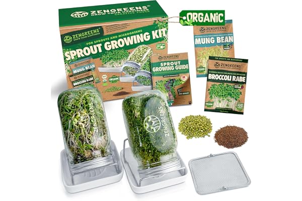 ZenGreens® Eko odlingsset för groddar – Set om 1, 2 eller 3 groddburkar – Innehåller groddburk, odlingsbricka och groddfrön