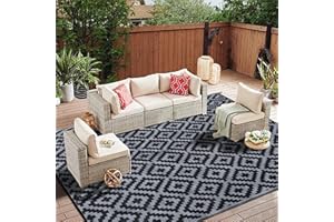 SAND MINE Reversible Mats, Plastic Straw Rug, Modern Area Rug, Large Floor Mat and Rug for Outdoors, RV, Patio, Backyard, Deck, Picnic, Beach, Trailer, Camping (8' x 10', Black Grey Lattice)