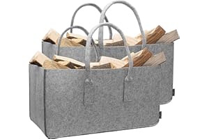 Rubberneck Set de 2 Paniers en Feutre Polyvalents XXL avec Poignées pour Ranger Bois ou Journaux, 61 x 32 x 32 cm (Gris Clair)
