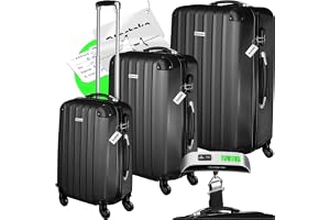 tectake® Resväska Set, 3 hårda resväskor mrd hjul, 360° roterande hjul, 3-Siffrigt kombinationslås, förstärkta hörn, bagagevå