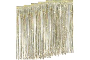 AIBAOBAO 5 Stück Lametta Vorhänge, Champagner-Gold Metallic Regen Vorhang für Hochzeit Verlobung Brautdusche Bachelorette Bühnendekor Geburtstag Baby Party Dekoration, Folie Shimmer Tinsel Vorhänge