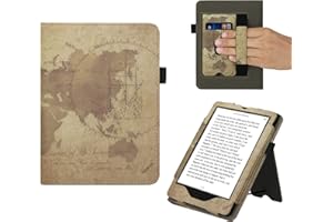kwmobile Etui kompatybilne z Amazon Kindle Paperwhite (11. generacji - 2021) - Etui ze skóry PU z zamknięciem magnetycznym, stojakiem, paskiem, przegródką na karty - podróżny vintage brązowy/jasnobrązowy
