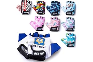 BESTIF Kinder Fahrradhandschuhe für Jungen und Mädchen Fingerlose Radhandschuhe Halbfinger | Klettverschluss | Gel Polsterung