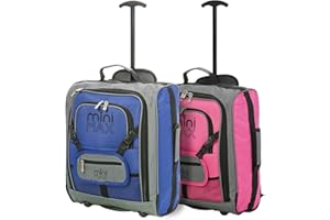 AEROLITE MiniMax Kinderkoffer Kindergepäck Reisekoffer Trolley Handgepäck Rucksack mit Vordertasche für Spielzeugen/Puppen/Teddybär (Blau + Rosa)