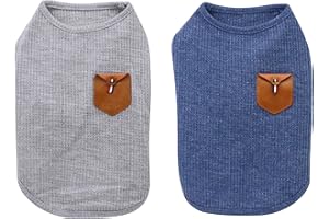 YAODHAOD T-Shirt Per Cani Minimalista, Vestiti Per Gatti Per Cani, Blu e Grigio, Cotone Per Mini Cane, Cane Piccolo e Gatto (Confezione da 2 (L-per gatti e chihuahua, Blu e grigio)