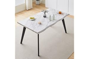 ‎TUKAILAI TUKAILAI Esstisch Holz 140cm, Küchentisch mit Wellenförmige Kante Metallbeinen, Moderner Rechteckiger Esszimmertisch für 4-6 Personen, Tisch Wohnzimmer Frühstückstisch Küche Esszimmer, Marmor weiß