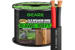 GearIT 10/2 Speaker Wire (100 Feet) 10AWG Gauge - Outdoor Direct Burial in Ground/in Wall / CL3 CL2 Rated / 2 Conductors - OFC Oxygen-Free Copper, Black 100ft