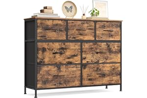 ‎SONGMICS SONGMICS Kommode, Schrank, 7 Stoffschubladen, Aufbewahrungsschrank, Stahl, MDF, Vliesstoff, für Schlafzimmer, Flur, Wohnzimmer, vintagebraun-tintenschwarz LGS323BH04