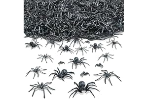 obqo 120 Stück Spinnen Halloween Deko Kunststoff | 3 Größen Spinnen Deko für Halloween Realistische Gruselige Spinnen Tisch Deko Schwarz für Halloween Party Dekorations