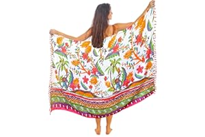 MANDALA LIFE ART Pareo Da Spiaggia Donna Lungo Grande Cottone Nappa Sarong Boho Xxl Copricostume Mare Bikibi Cover Up Tunica Sclarpa Gonna Decorazione Murale Arazzo Da Parete 180X120Cm Rayon Fatto In India