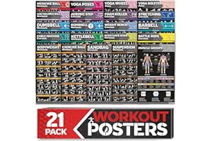 GRAND BASICS Laminiertes großes Workout-Poster-Set – perfekte Workout-Poster für das Fitnessstudio zu Hause – Übungsdiagramme inkl. Hantel, Yoga-Posen, Kettlebell, Stretching und mehr Fitness-Poster