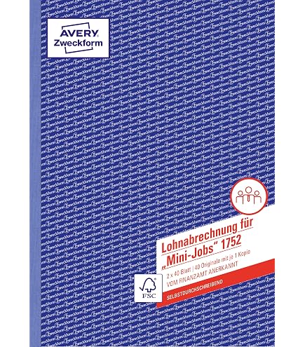 lohnabrechnung 450 euro job aufbewahren AVERY Zweckform 506 Lohn-/Gehaltsabrechnung Mini-Jobs (A4, mit 1 Blatt Blaupapier, vom Finanzamt anerkannt, für geringfügig Beschäftigte, mit Dokumentation gem. Mindestlohngesetz, 50 Blatt) weiß Bürobedarf & Schreibwaren stadtfahrrad Größe:80 x 5 cm Herzohrringe Damen in Schwarz