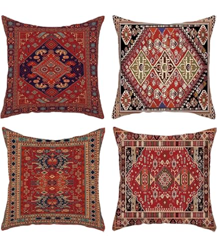 Curtina Juliette Federa Per Cuscino 43x43 Cm - Jacquard Pesante Con Motivo Floreale, Colori Naturale E Rosso, 100% Poliestere