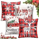 4 pezzi Natale Federe per Cuscini,Federa Natalizia in Cotone e Lino 45x45cm Federe Cuscini per Divano,Fodera per Cuscino di N