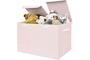 GRANNY SAYS Toys Storage Box, Pack of 1 Large Toy Box Organiser for Girls, Kids Storage Box with Lid, Toy Chest Basket for Organising Kids Bedroom Barbie Toys Bedding, Pink
