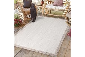 payé Outdoor Teppich Wetterfest - 160x230cm - Beige Weiß - Bordüre - Teppiche für Terrasse Balkon Garten Indoor