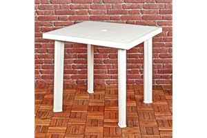 URBN GARDEN White Square Garden Plastic Lightweight Table Patio Deck Outdoor Furniture