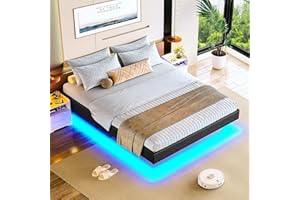 Brinlawb Lit 140x190 cm, Lit 2 Personnes avec des lumières LED, Cadre de lit 140 x 190 avec sommier à Lattes en Bois et Structure en métal, lit Double Moderne Facile à Assembler, sans tête de lit,Gris