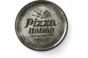 HENDI Pizzatallrik, porslin, mönster: text och pizza-illustration, lämplig för diskmaskin och mikrovågsugnar, ⌀ 330 mm