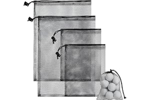 PEOVLVN 4 Pcs Mesh Bags with Drawstring, Golf Ball Bag Nylon Mesh Golf Ball Storage Pouch Sports Equipment Organizer Sack for Collecting Half Balls Tennis Beach Travel (2 Sizes)