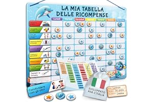 LIKARTO Tabella delle Ricompense per Bambini - Tabella magnetica con numerose attività e 280 magneti - Stimola i bambini a comportarsi bene - Calendario bambini montessori - Blu