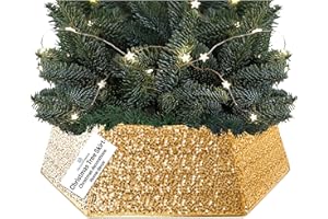 DECO EXPRESS Falda para Arbol de Navidad con Lentejuelas 68x85 cm, Cubre Árbol Navidad Hexagonal con Cierre de Velcro, Decoración Navideña para Hogar (Lentejuela Oro)