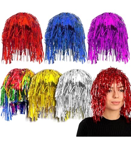 CHUNLINLAODA - 6 Pièces Tinsel Wig Perruque Métallique Brillant Coloré Guirlande Perruque Costume Tinsel Aluminium Perruques Noël Soirée Célibataire Cosplay (rouge