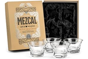 GLASSIQUE CADEAU Mezcal and Spirits Set di 4 bicchieri da sorseggiare e bere con cristalli da 5 once Copitas per Joven, Reposado, Anejo Mezcals e Tequila | Sippers per liquori senza steli | Snifters per esaltare